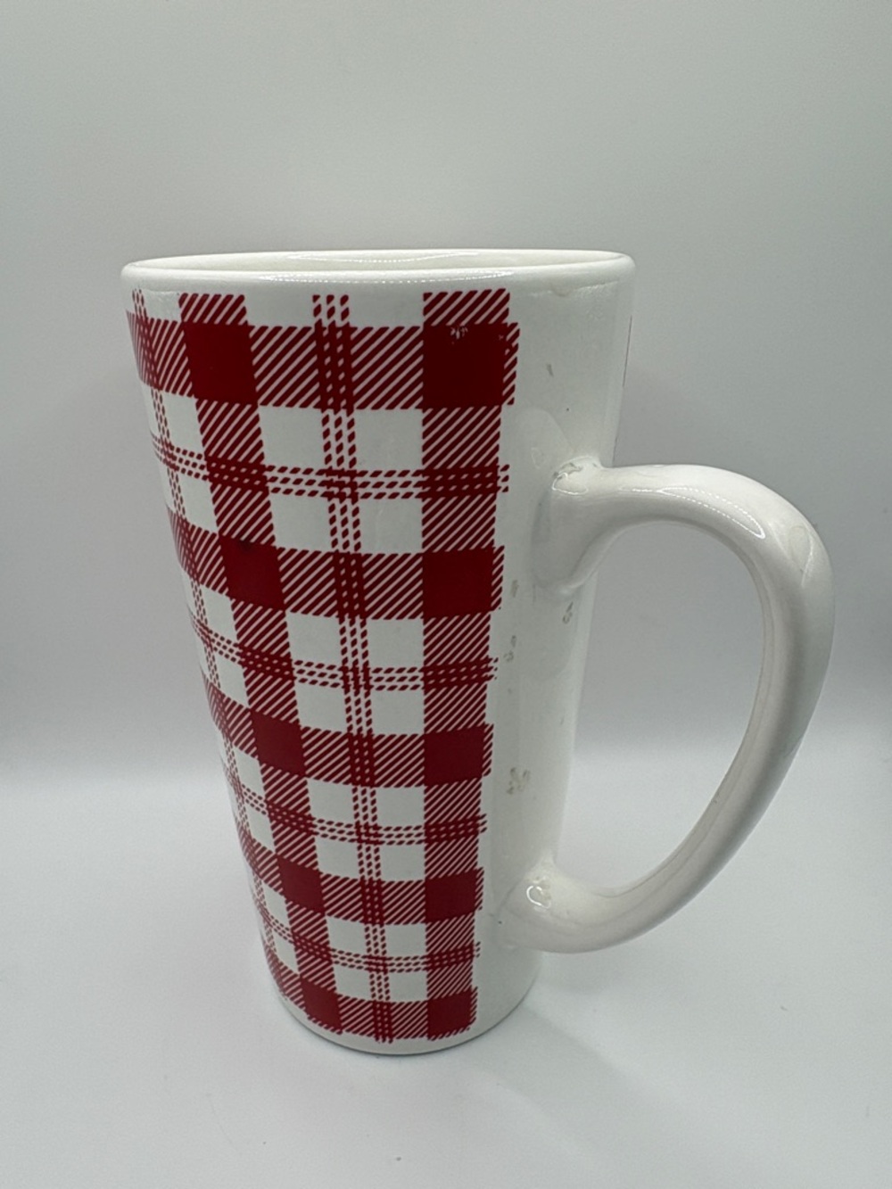 Red Plaid Ceramic Tall Mug with White Handle 6” Tall NWOTS - Picture 5 of 5